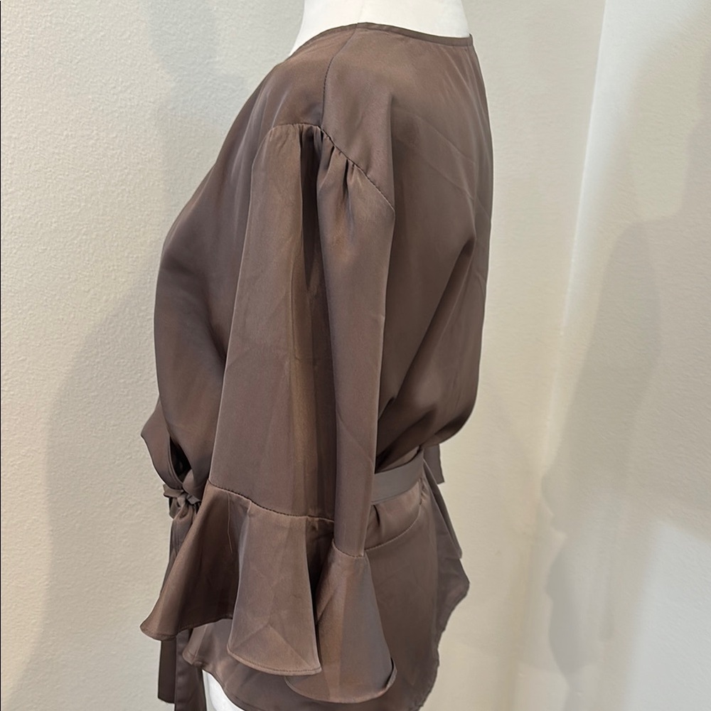 Soho Brown Ruffle Wrap Blouse - Picture 5 of 14
